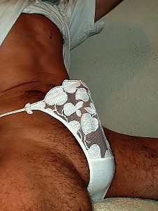 Little white panties barely cover this pantie lovers hard cock