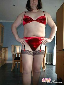 Slutty crossdresser in selection of underwear